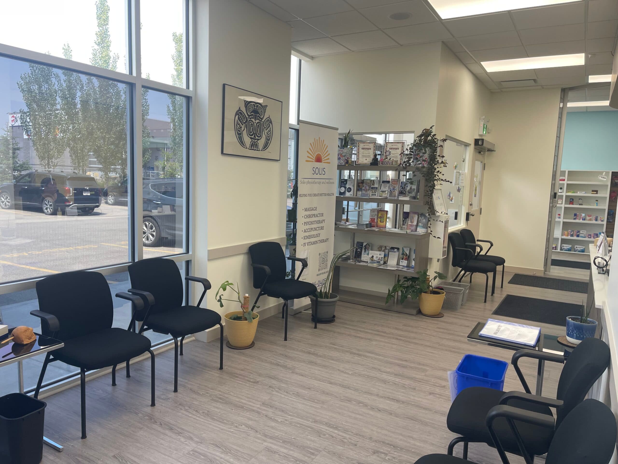 The bright waiting room at Solis Medical Clinic in West Edmonton
