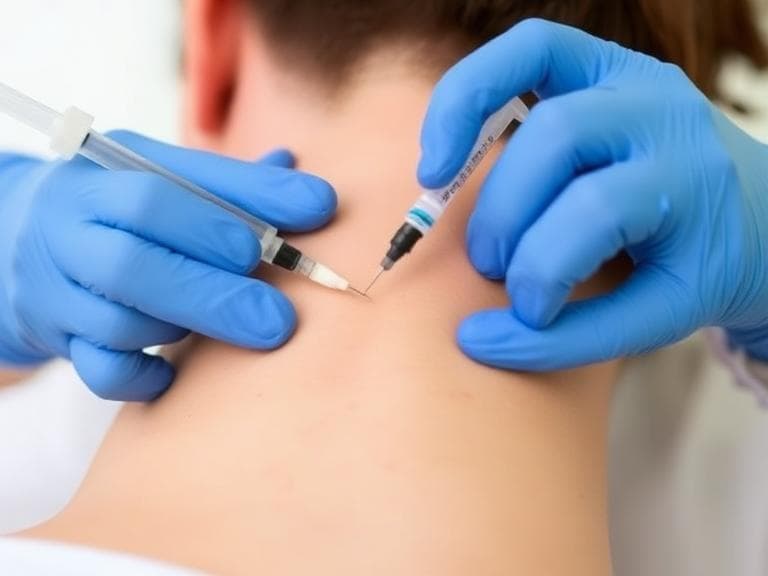 A clinician holding a syringe prepared for a therapeutic Botox injection