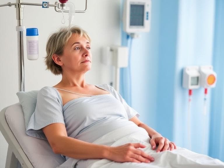 A patient rests while receiving IV iron in a clinic chair.