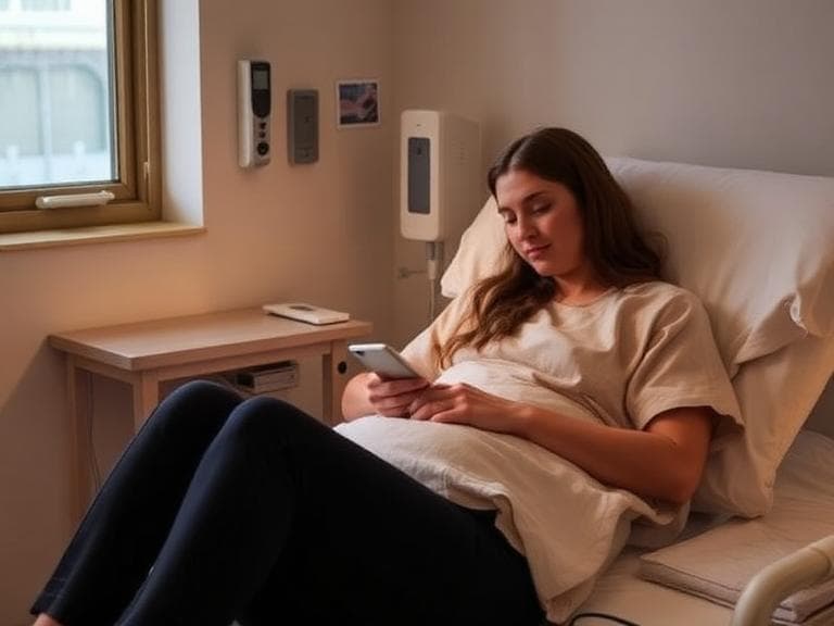 A patient sits comfortably in a clinic chair during an iron infusion.