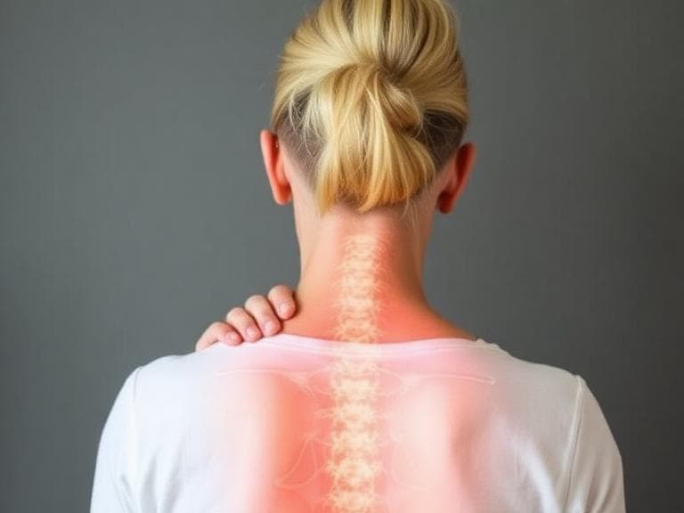 Illustration highlighting the upper back and spine where tension builds.