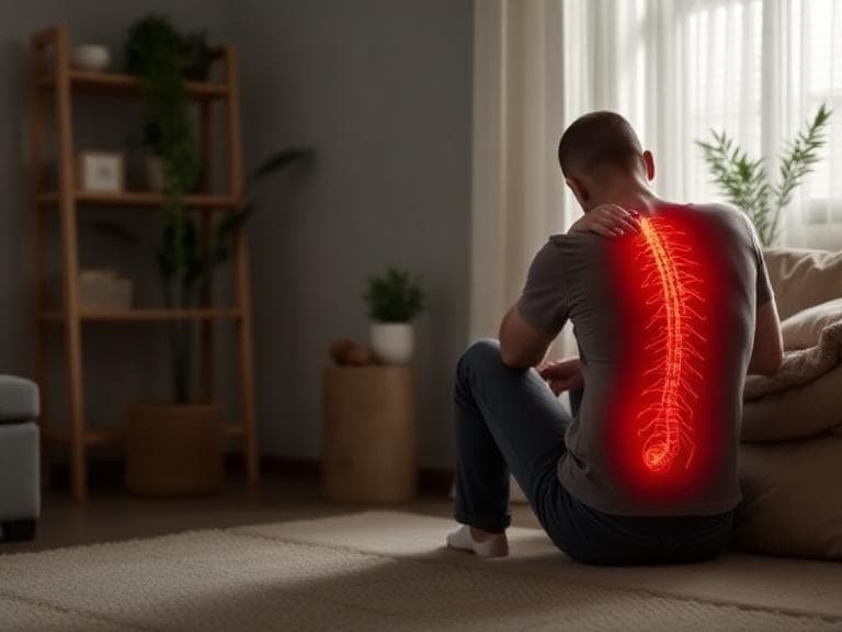 A person holds their lower back, a common site of chronic pain.