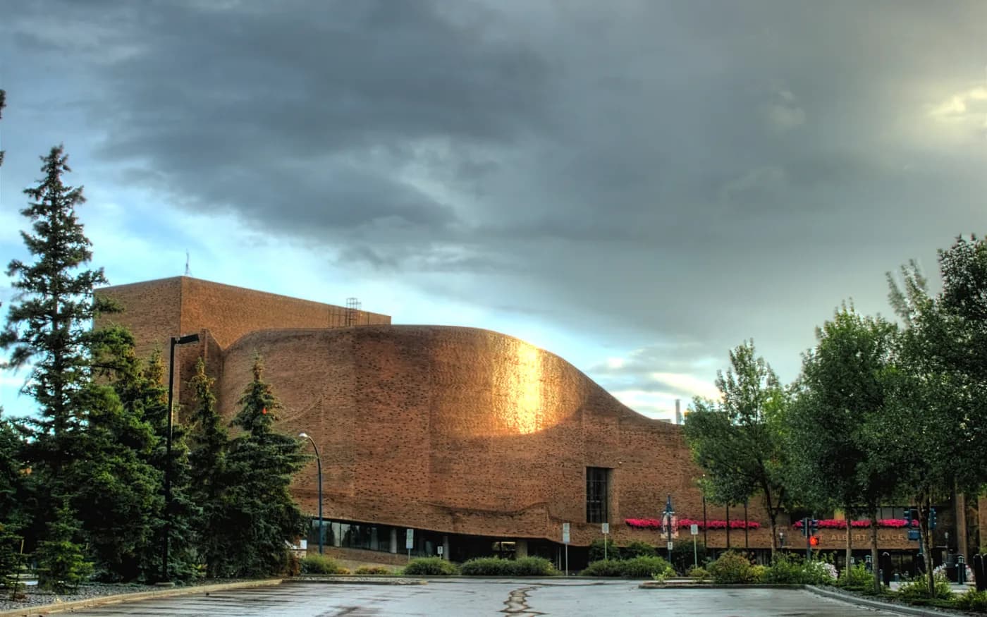 St. Albert Place, the curved brick civic building in downtown St. Albert, Alberta