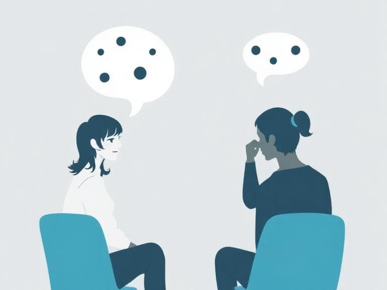 Two people sitting across from each other in conversation during a clinic appointment
