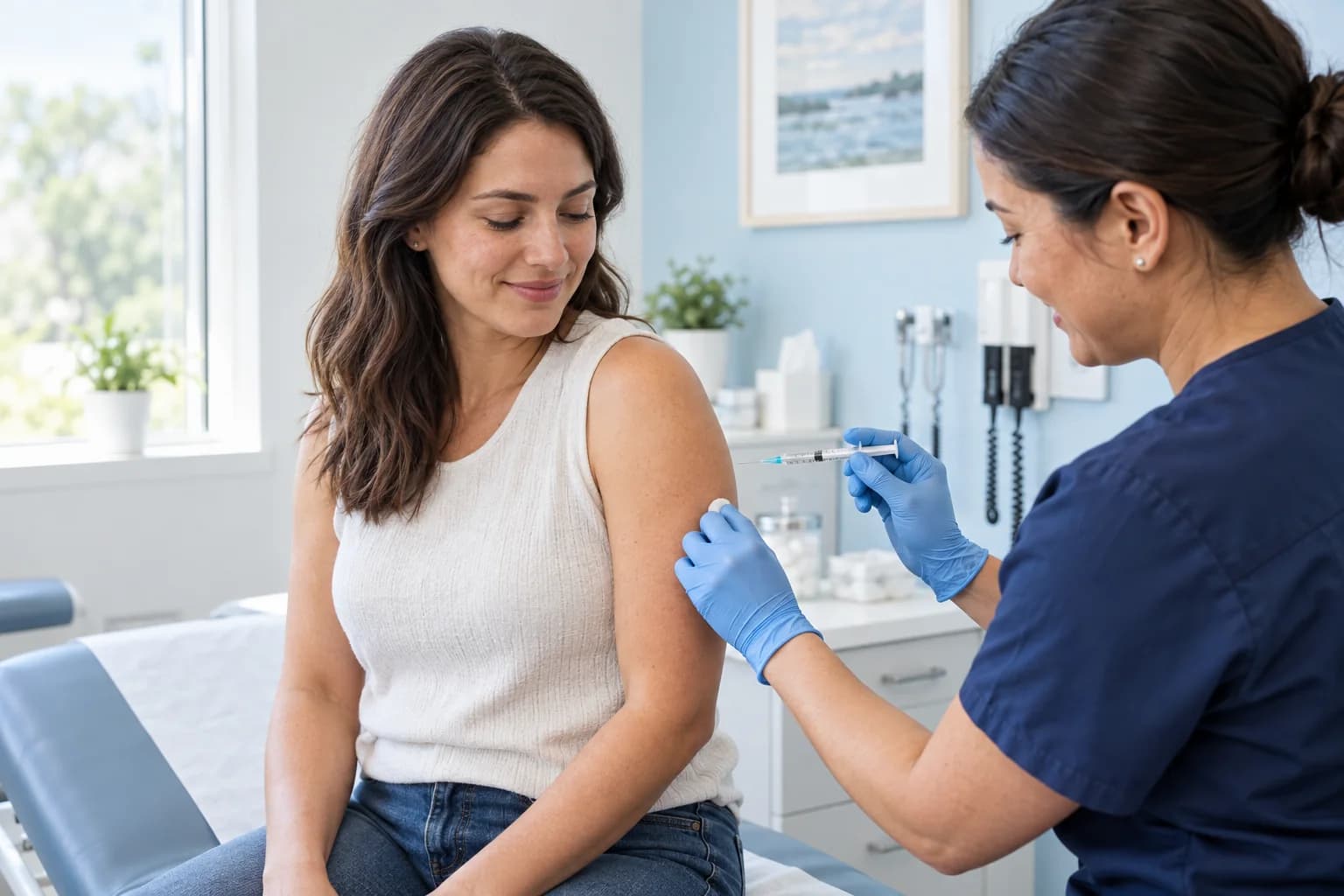 Nurse prepares a vitamin B12 injection for a patient's upper arm