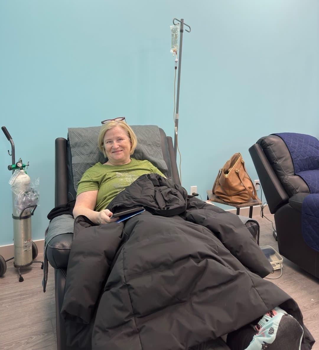 Patient receiving an iron infusion in Edmonton at Solis Medical Clinic